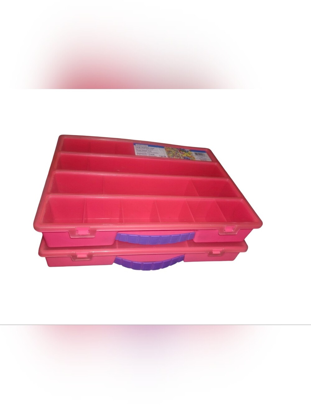2 Plastic Multi-Compartment Storage Organizers - Pink